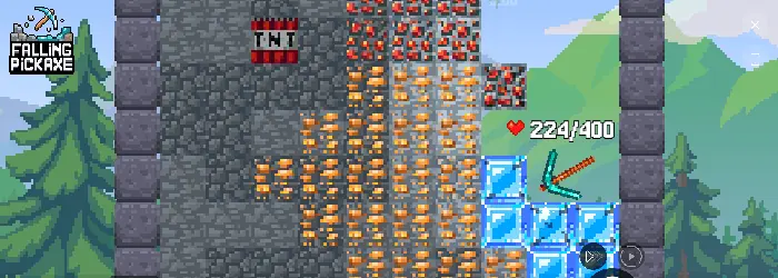 Erzblöcke und Edelsteine in Falling Pickaxe